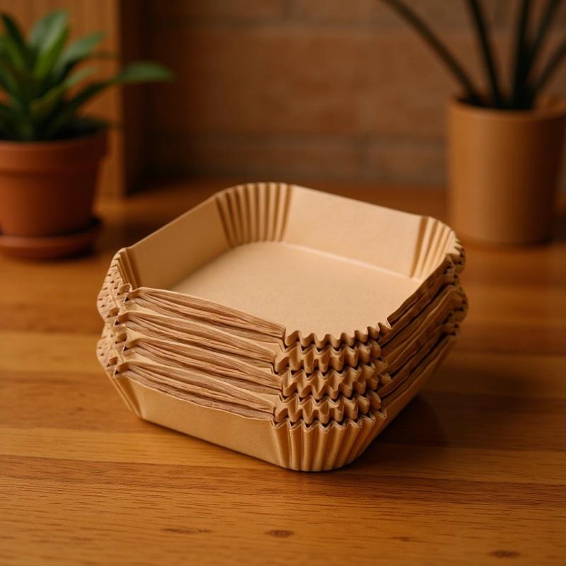 Air Fryer High-Temperature Resistant Oil-Absorbing Paper Pads - Food Grade Round & Square Baking Sheets.