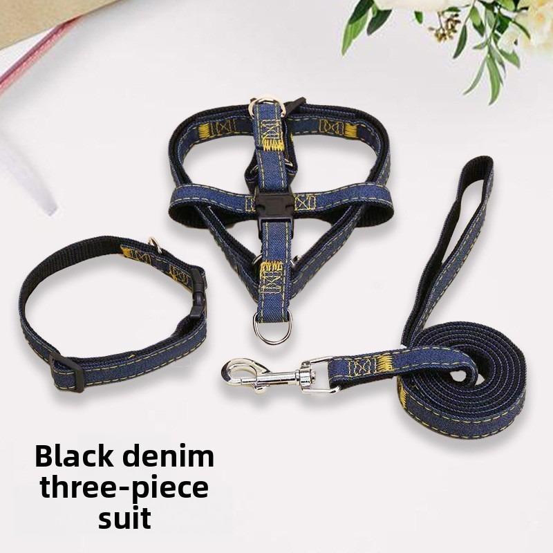 1pcs Dog Walking Leash Denim Chest and Back Set with Dog Chain Small and Medium-sized Dog Fighting Equipment