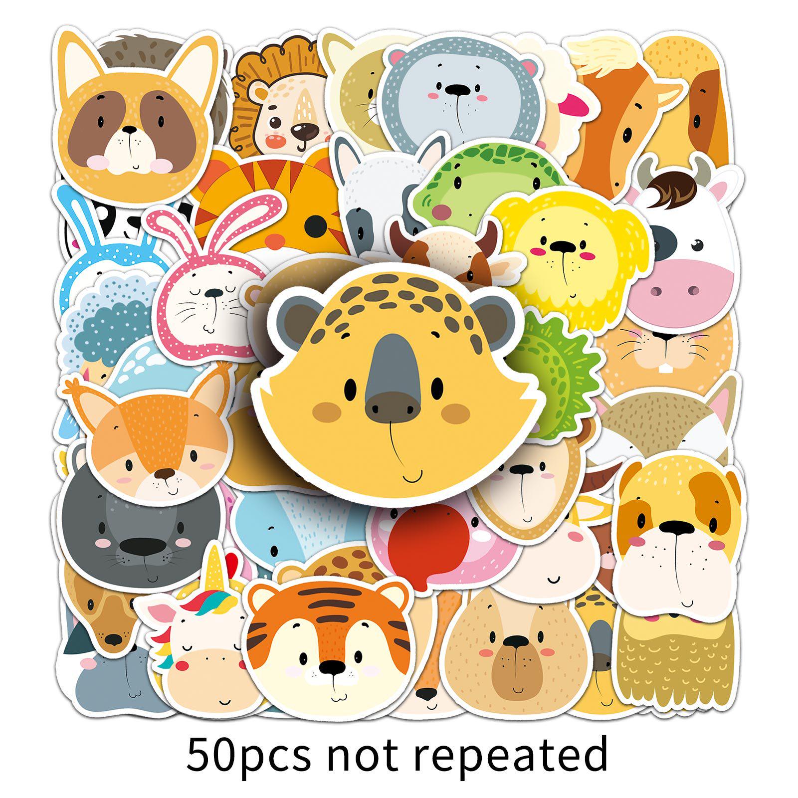 50pcs Cute Cartoon Animal Face Stickers for Kids - Waterproof DIY Phone & Suitcase Decoration