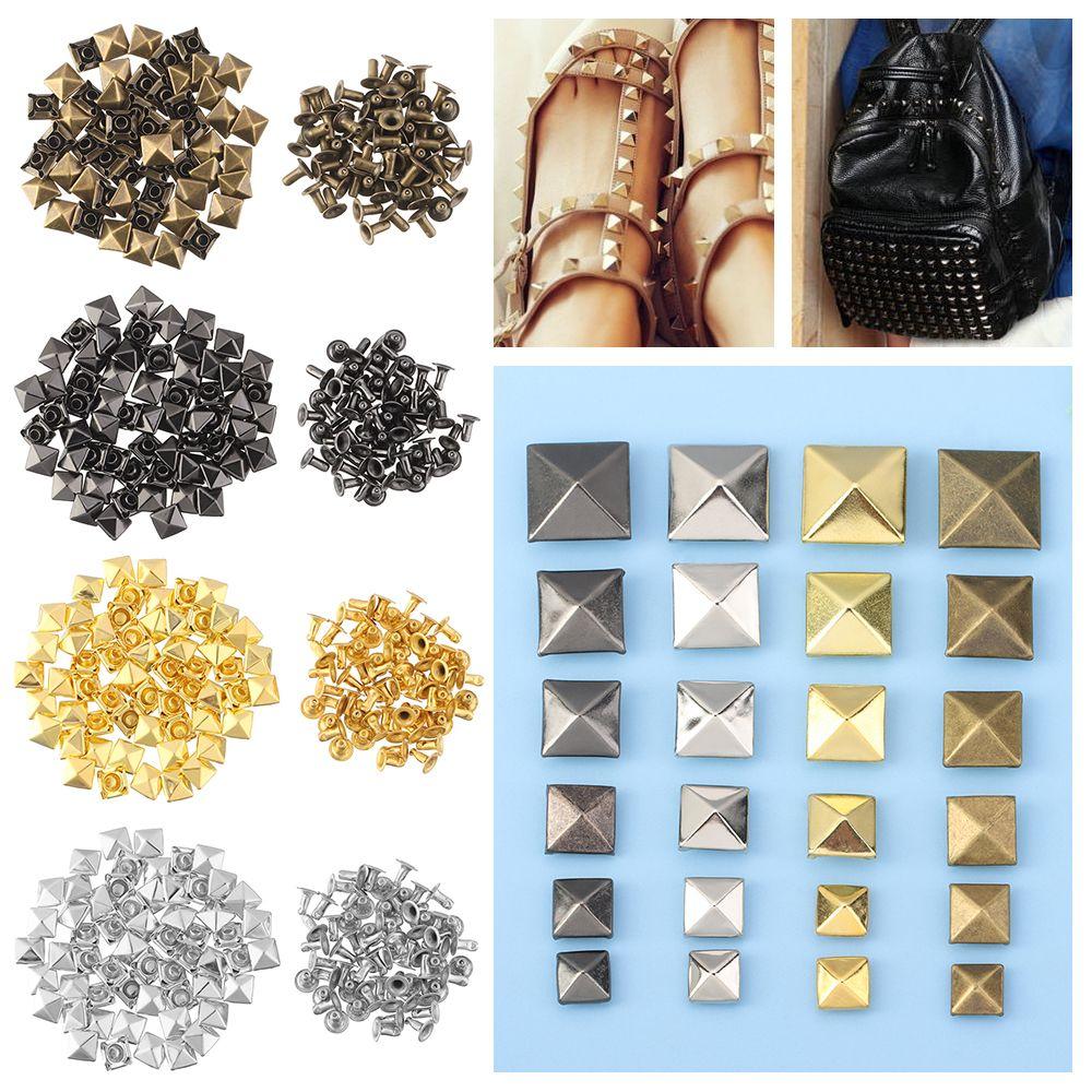 50Sets Fashion Garment Aceessories Shoes Bag Decor Square Rivets Metal Spikes Cloth Button Fix Studs