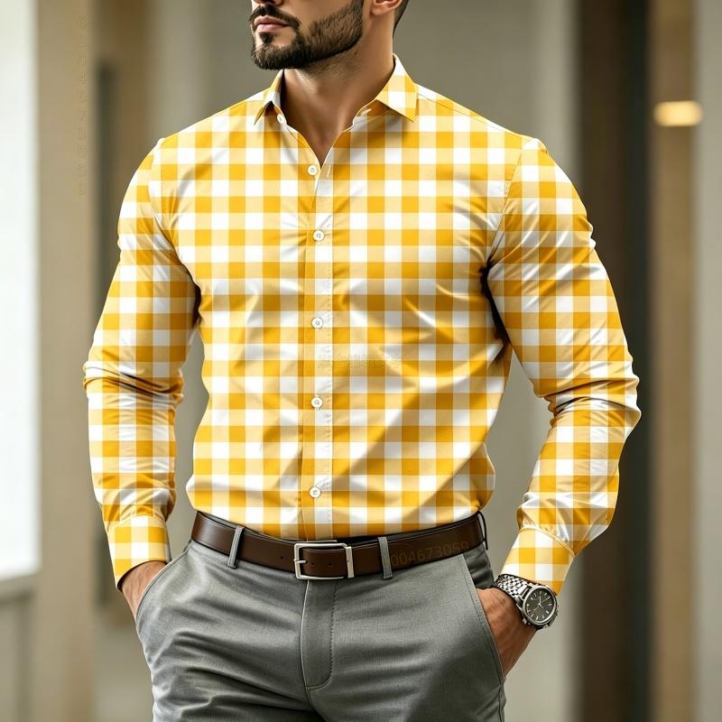 Wysokiej jakości męska koszula w kratę z długim rękawem o stylowym kroju, modna męska koszula w stylu business casual na wiosnę i jesień
