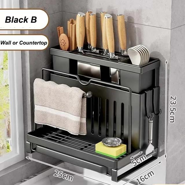 Knife Rack Multifunctional Kitchen Chopstick Rack Pot Lid Chopping Board Storage Racks No-Punch Kitchen Wall Mounted Shelf