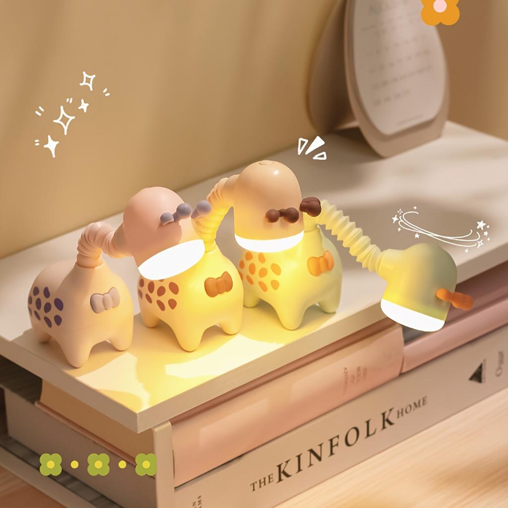 1 USB Rechargeable Miniature Retractable Giraffe Table Lamp, Reading and Ambient Night Light, Portable, for Outdoor, Bedroom, Study Room
