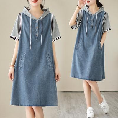 Sommer Übergröße Gerader Schnitt Dr Hoodie Denim Dr Damen Hohe Taille Baumwolle A-Linien-Rock Ort Sve Farbe