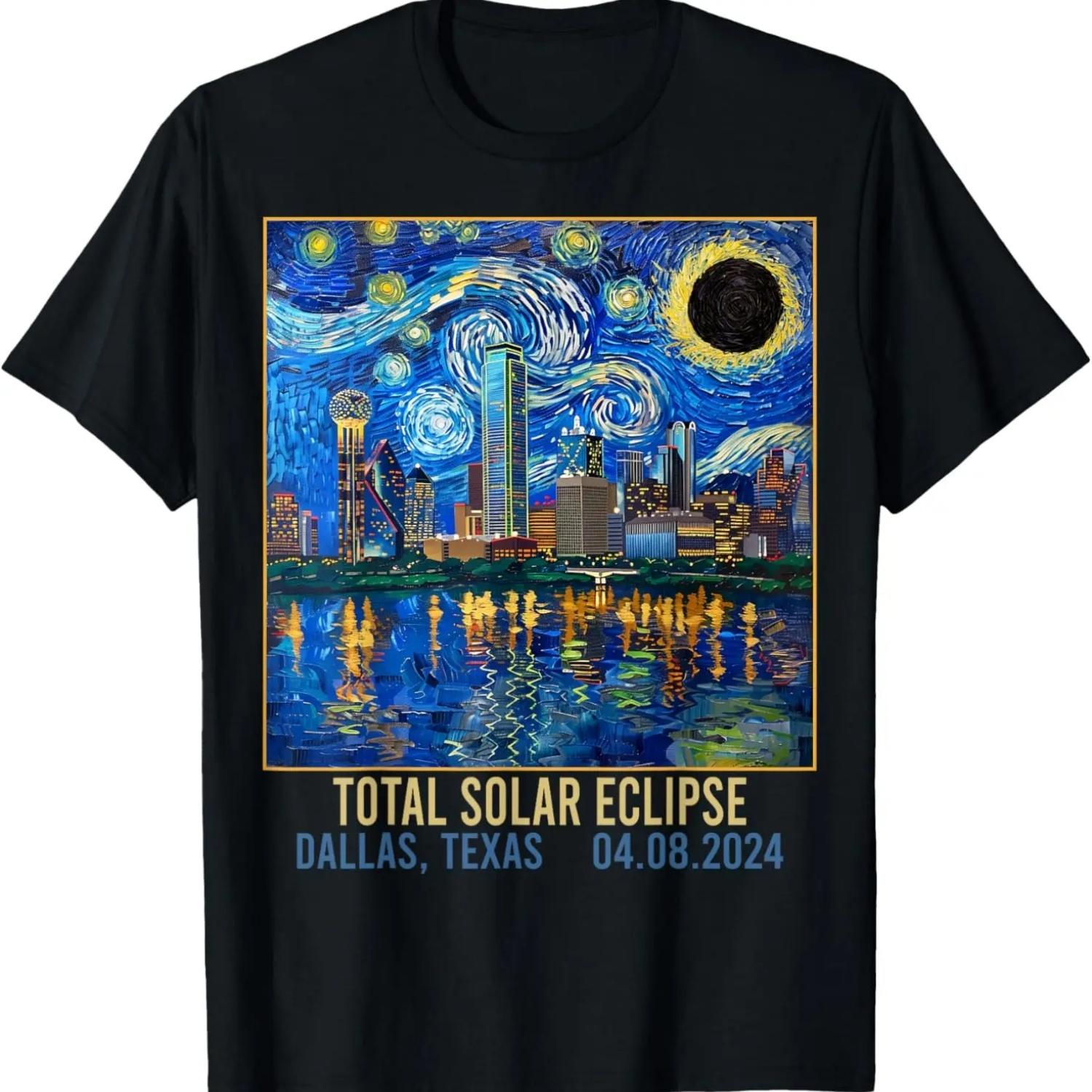 Dallas Texas Skyline Artistic Total Solar Eclipse 2024 T-Shirt S чёрный