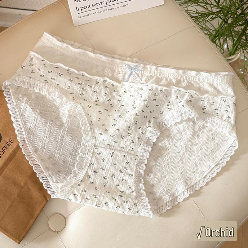 10A Antibacterial Women's Mid-Waist Floral Cotton Panties - Breathable, Skin-Friendly, Comfortable Korean Style Hip-Lifting Design