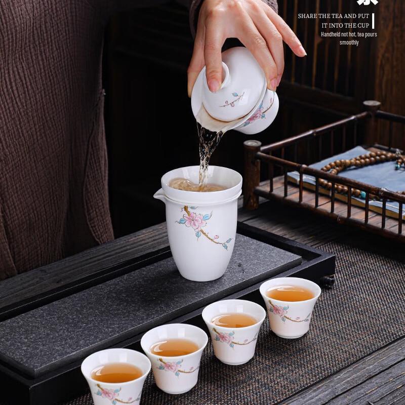 Tuopai High-Grade Suet Jade Porcelain Kung Fu Tea Set