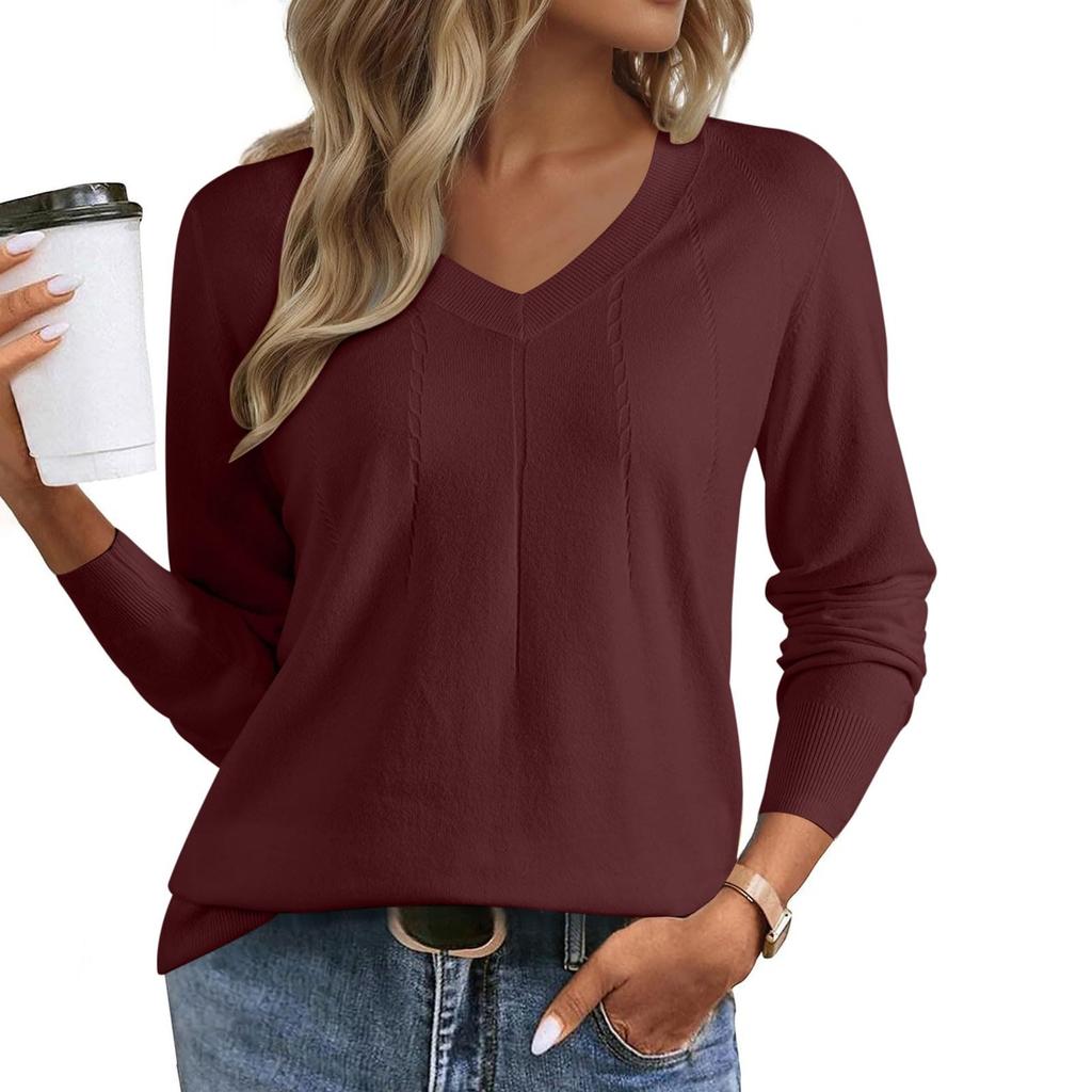 Women's Fashion Round Neck Pullover Sweater Casual Versatile Solid Color Knit Top