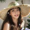 Big brim French bow raffia hat women's sunshade sunscreen hat seaside scenic beach vacation woven hat