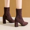 Elegant Faux Suede High Heel Ankle Boots Woman Fashion Slip On Pointed Toe Dress Boots Women Office Square Heeled Short Booties