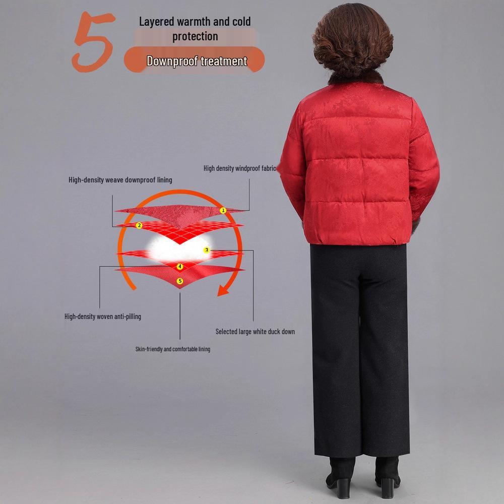 Stylish Red Down Jacket for Middle-Aged and Elderly Women - Thickened Winter Coat