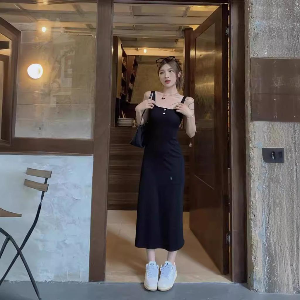Black inner suspender dress women's summer pure desire little mother skirt texture advanced sense a word long dress sleeveless skirt