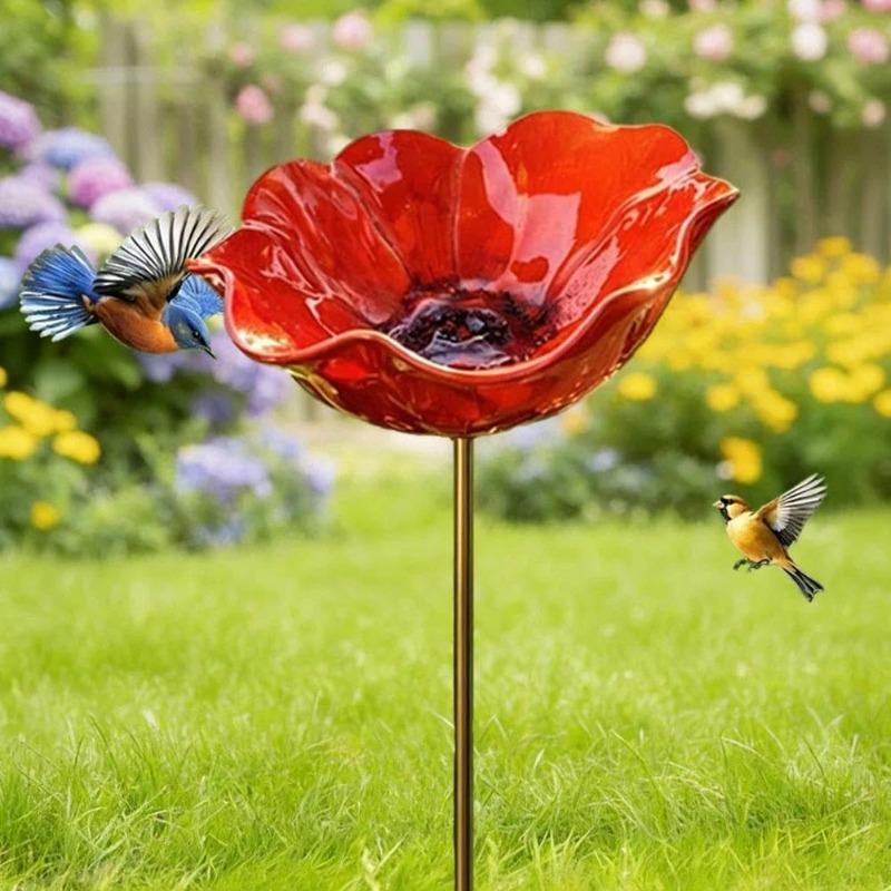 

Handmade Metal Flower Garden Stakes,Pollinator Watering Station,Bee Watering Station for Garden Metal Bird Bath, for Yard Lawn Flower Bed Patio красный