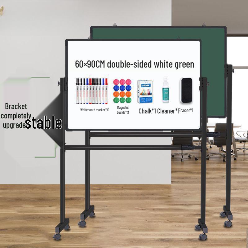 Double-Sided Mobile Easel Whiteboard/Blackboard for Home or Office Use