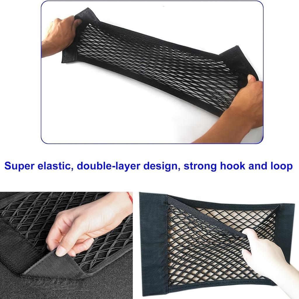 Universal Double-Layer Elastic Car Storage Net Bag (2pcs) for Ford Focus Mk3, VW Golf Mk4/Mk6, BMW R1200GS/F20, Peugeot 3008