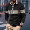 Stylish Long-sleeve Plaid Patchwork Polo Shirt, Perfect for Casual Daily Wear.