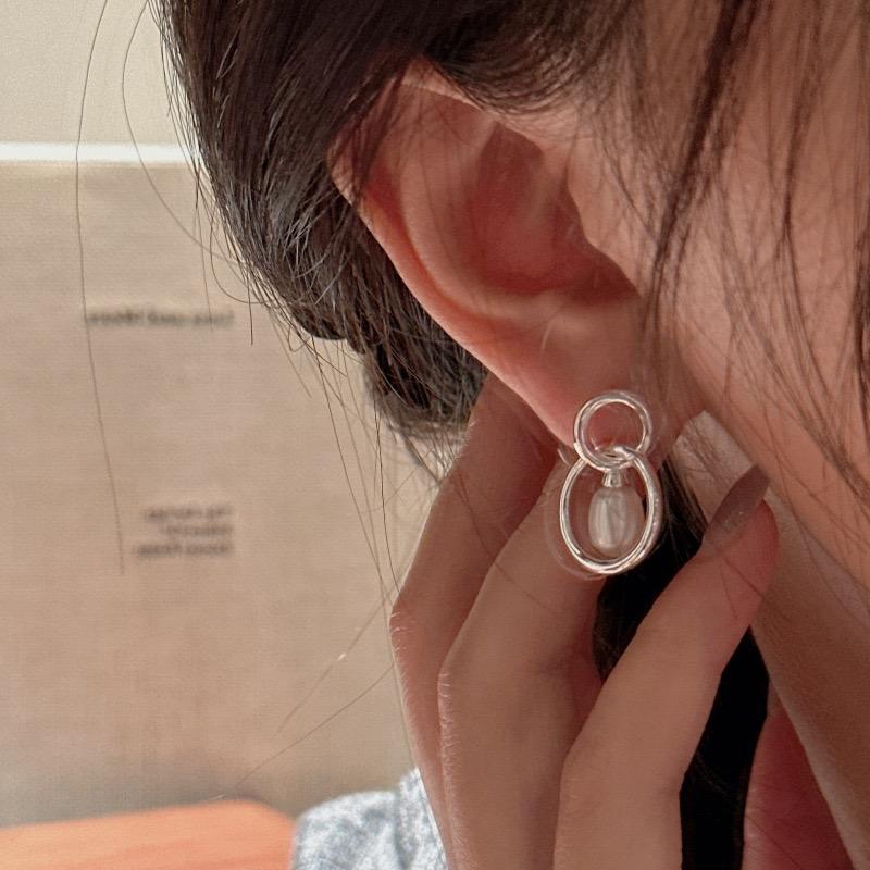 925 Sterling Silver Vintage Earrings For Women Trendy Circle Pearl Tassel Earring Jewelry Prevent Allergy Party Accessories