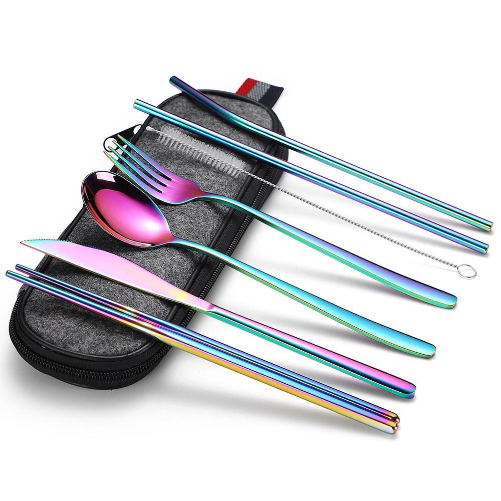

8pcs Portable Stainless Steel Tableware Dinnerware Travel Camping Cutlery Set