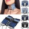 Blue Denim Bow Choker, Raw Edge Wide Denim Tie Bow Clavicle Neckband