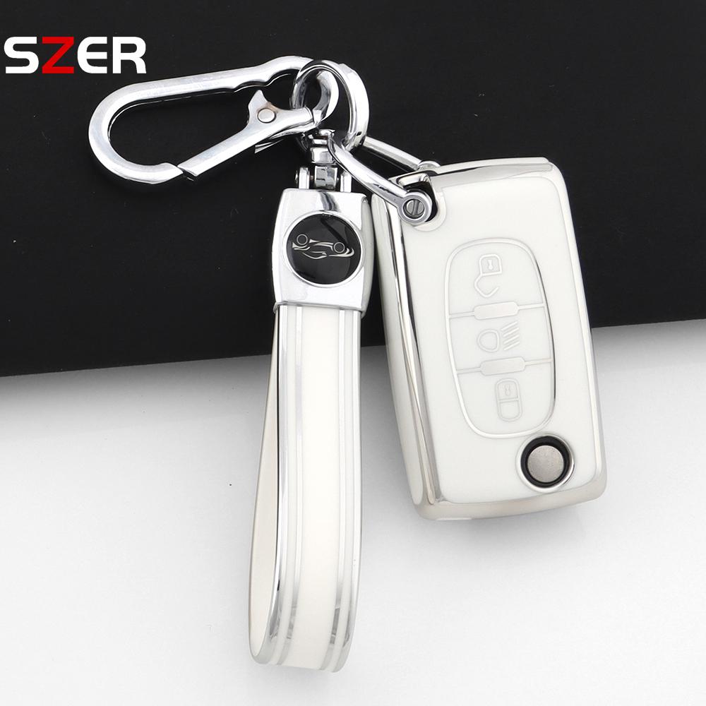 New Pink Tpu Car Key Case Cover Keychain Fob Shell For Citroen C2 C3 C4 C5 C6 Xsara Berlingo For Peugeot 207 307 308 407 607 807