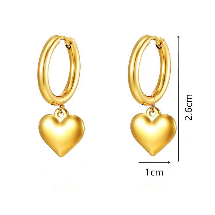 Heart-Shaped Gold Titanium Steel Hoop Earrings - Stylish Women s Small Hoops with Snap Closure золотой