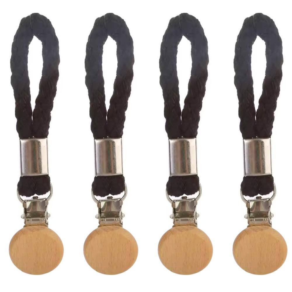 1-8PCS Towel Hanging Clips Woven Cotton Rope Bathroom Wood Round Head Metal Hanging Clips For Home Towel Clothes Storage Hook