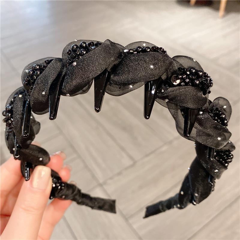 

Ladies luxurious black bead headband, anti slip serrated reverse headband, fashionable and elegant daily wear party accessories Size fits all чорний