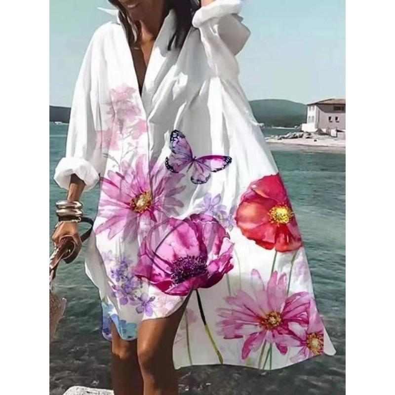Spot European and American large size women's clothing temperament loose dress shirt skirt