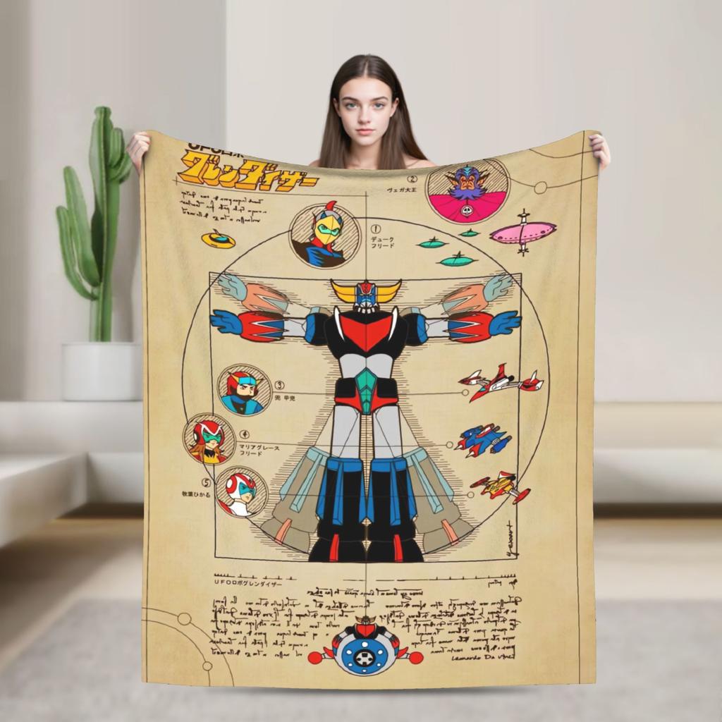 Goldorak Cartoon Blanket  Super Soft Print Plush Bedding Throws For Couch Chair Airplane Travel Flannel Bedspread Bed Cover