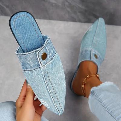 Women Slippers Comfortable Versatile Slippers Women Denim Round Toe Flat 2025 New Beach Sandals Slides Women Zapatos De Mujer