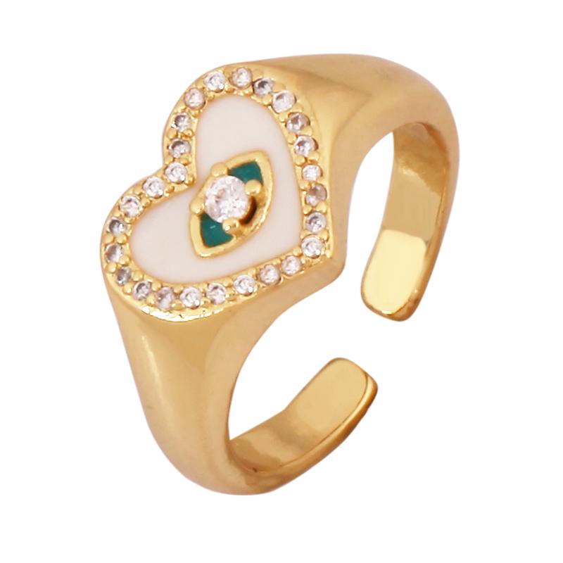 New Colorful Enamel Coated Zircon Finger Ring,Unique Eye Brass 18K Gold Plated Open Adjustable Rings Jewelry Findings Supply P34