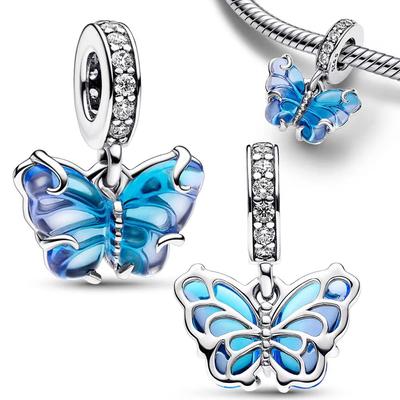 925 Silver Blue Dream Butterfly Charm Beads Pendant for Women Fashion Jewelry Making Original Handmade Accessories