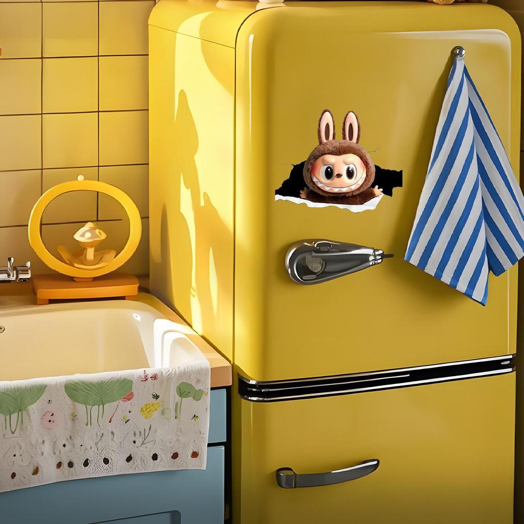 Labubu Cute Plush Doll Refrigerator Magnet - 3D Personality, Strong Magnetic, Waterproof Door Decoration Sticker.
