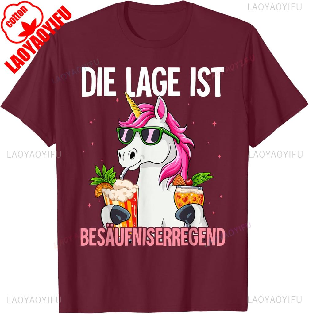 Lustiges T-Shirt Die Lage Ist Besäufniserregend Baumwolle Lässig Neuankömmling Atmungsaktiv für Herren Damen Party Pferdemuster Gedrucktes T-Shirt