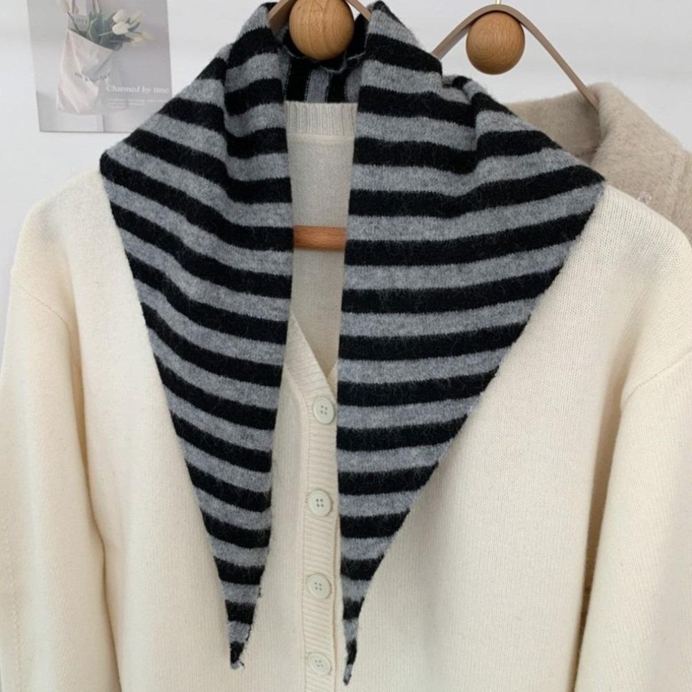 Solid Color Knitted Triangle Scarf Striped False Collar Neck Cover Cross Scarves Girl