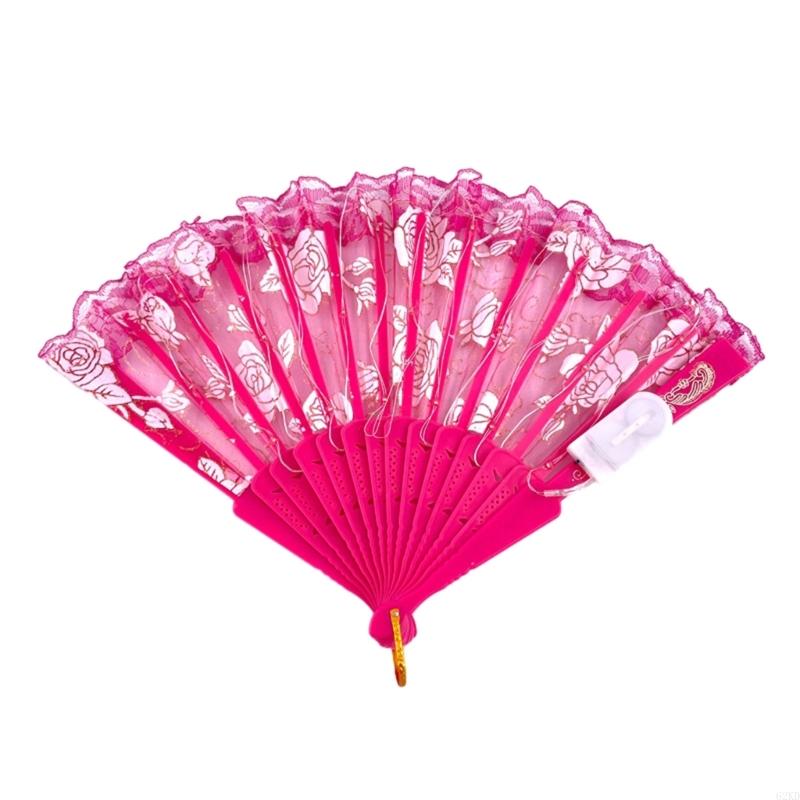 62KD Glowing Lace Rose Fan Lighting Up In DarkNights Party Luminous LED Fan For Girl
