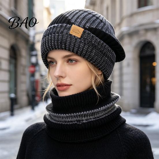 Comfortable Thermal Winter Gear Hat Neck Warmer Set, Fleece Lined Knitted Hat, Thickened Warm Soft Yarn Knit And Scarf for Women Cold Weather