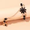 Korean Black Flower Bracelet & Ring Set - Women's Alloy Jewelry Gift