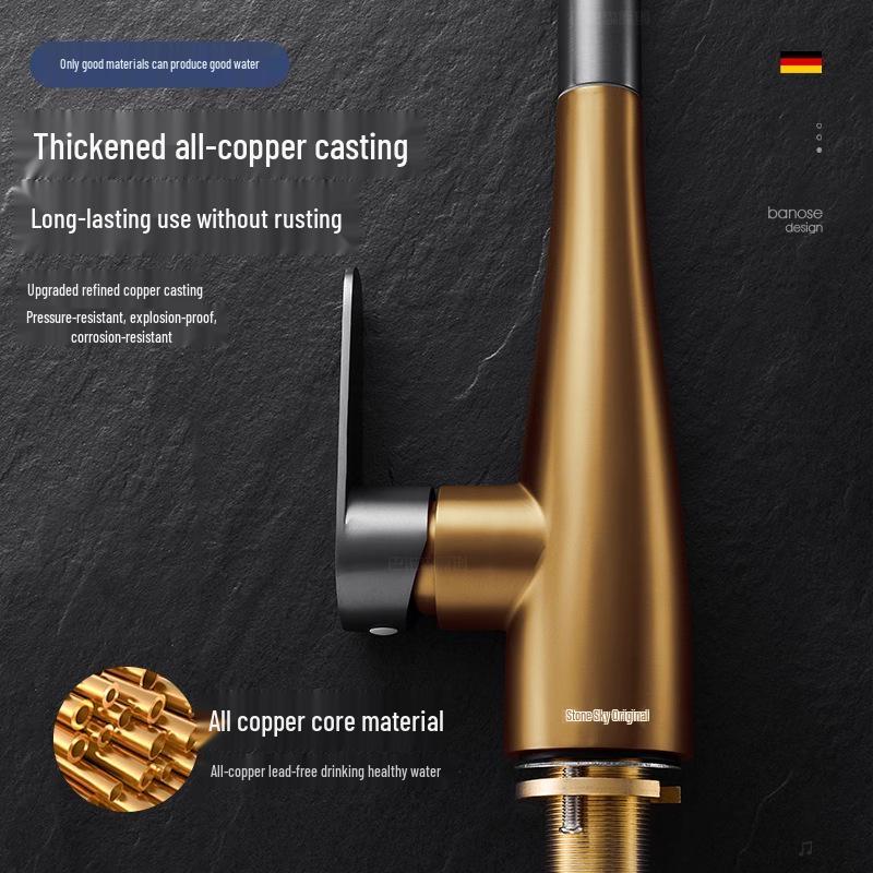 All-Copper Kitchen Pull-Out Faucet with 360° Rotation & Dual-Use Hot/Cold for Vegetable Sink
