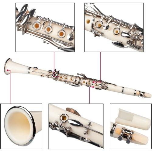 OXIZER Bb Clarinet Beginner Set, 17 Keys, ABS Resin, Pearl White Tuned, Nickel-Plated, Club-Friendly, Includes Reeds, Strap, and Hard Case, Pitch-Stab