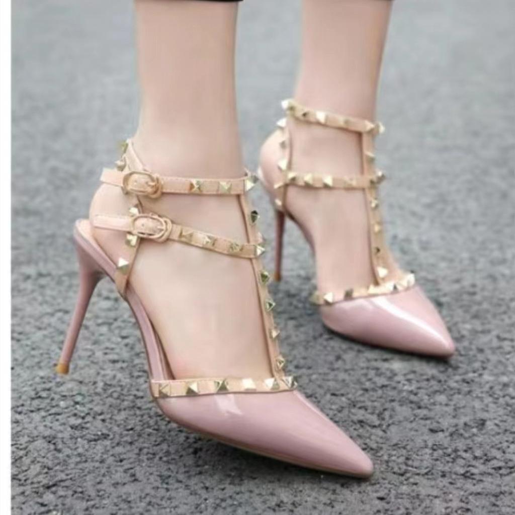 Women Cute Pointed Toe Light Weight Rivet Stiletto Heel Shoes for Sexy Party Night Club Lady Casual Comfort Elegant Pumps Ga116