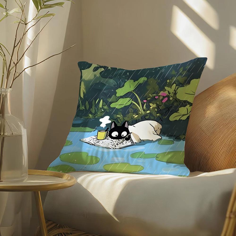 Cartoon Pond River Cat Beautiful Pillow Case Pattern Printed Pillowcase For Living Room Sofa Cushion Cover & Bedroom Decor