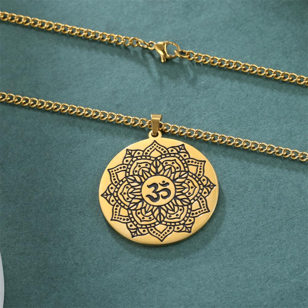  Buddhist Lotus Flower Om Symbol Pendant Necklace Mandala Hindu Yoga Inspirational Meditation Necklaces Religious Jewelry