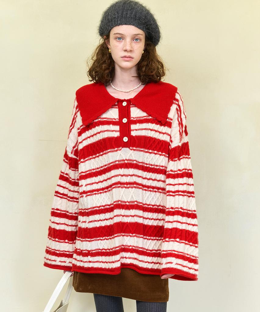 Dyuidyui Twist Big Collar Knit_Red