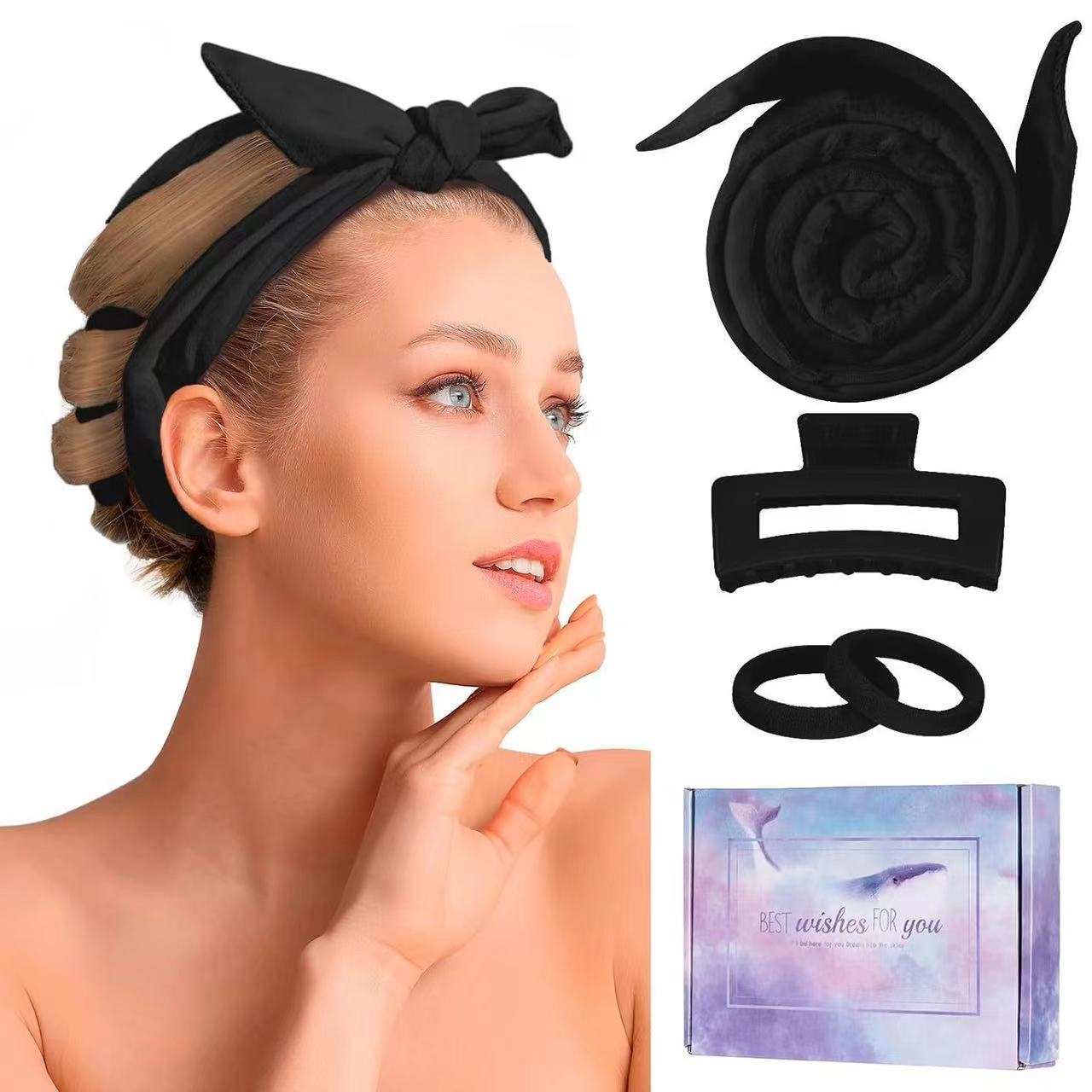 No-heat curling iron, bow, lazy curling hair artifact, long strip does not hurt the hair, big wave, no-perm curling hair set.