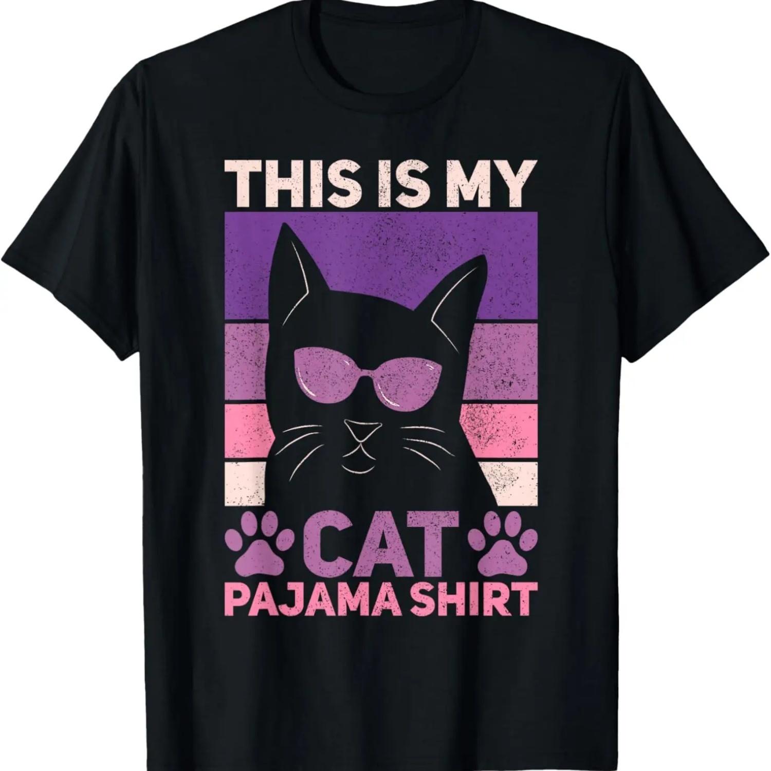 

Cat Pajama Shirt Women Girls Black Cat Lover Funny Cat Pjs T-Shirt S чёрный