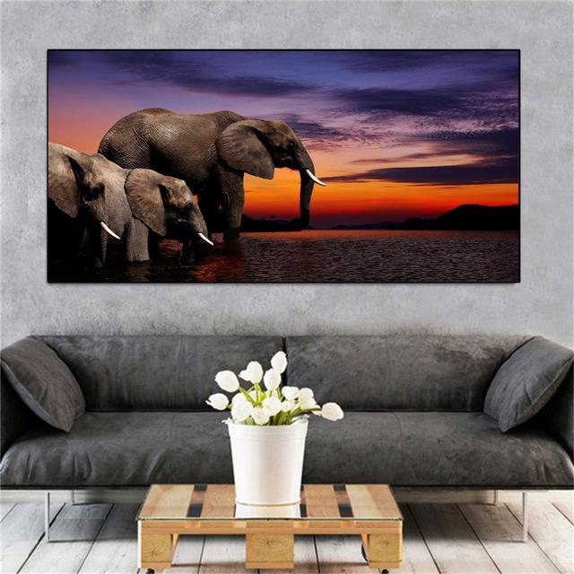1 Piece Walking Elephant Sunset Africa Grassland Scenery Canvas Painting Posters And Prints Wall Art Picture Home Decor No Frame No Frame