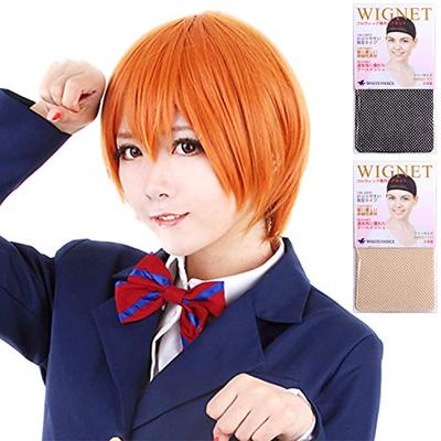 Peruka Cosplay Odporna na Ciepło Krótka Pomarańczowo-Brązowo-Biała Peruka Merche Zestaw 2 Siatek na Perukę (Czarny i Kolor skóry)