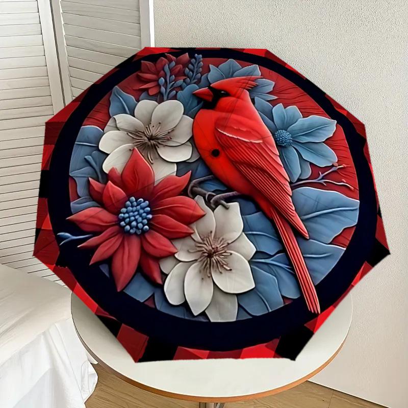 

1pc Red Cardinal Bird Automatic Folding Umbrella, Heavy-Duty 8-Rib Construction, Perfect for Everyday yy251114128