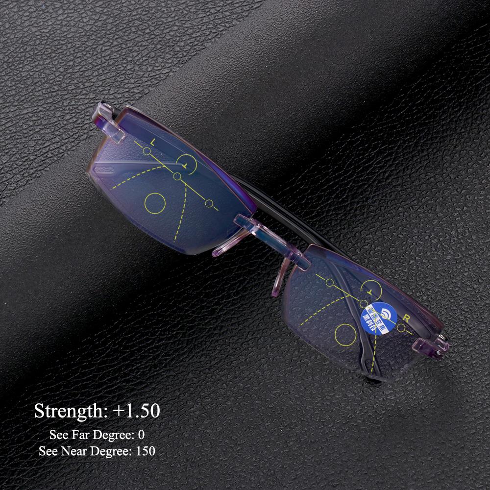 Fashion Anti-Blue Light Reading Glasses Unisex Ultralight Rimless Progressive Multifocal Presbyopic Glasses Strength +1.00~+4.00